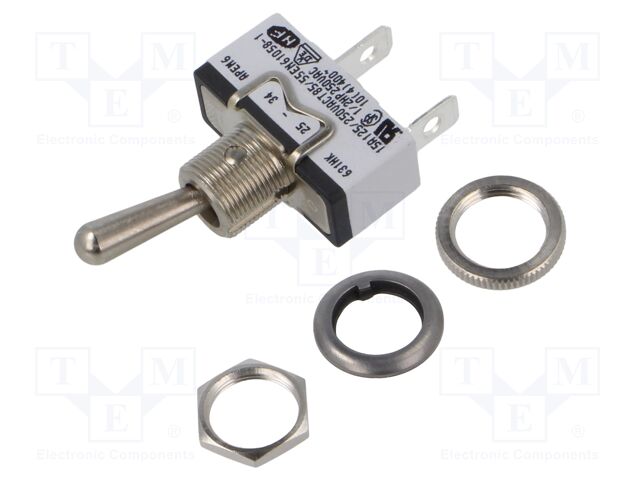 Switch: toggle; Pos: 2; SPST; ON-OFF; 15A/250VAC; 15A/12VDC; 600H