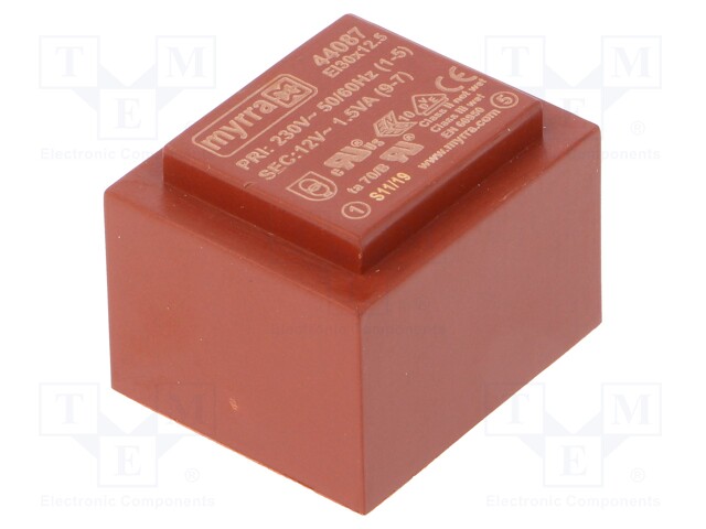 Transformer: encapsulated; 1.5VA; 230VAC; 12V; 125mA; Mounting: PCB