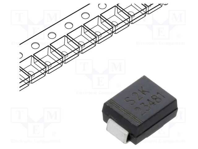 Diode: rectifying; SMD; 800V; 2A; SMB; Ufmax: 1.1V; Ir: 5uA; reel,tape