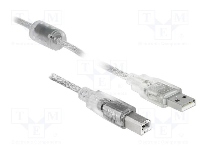 Cable; USB 2.0; USB A plug,USB B plug; 1m; transparent; 480Mbps