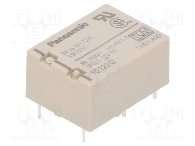 Relay: electromagnetic; SPST-NO + SPST-NC; Ucoil: 12VDC; 8A/30VDC