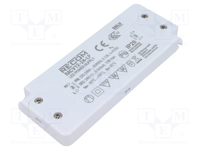 Power supply: switched-mode; LED; 12W; 24VDC; 500mA; 198÷264VAC