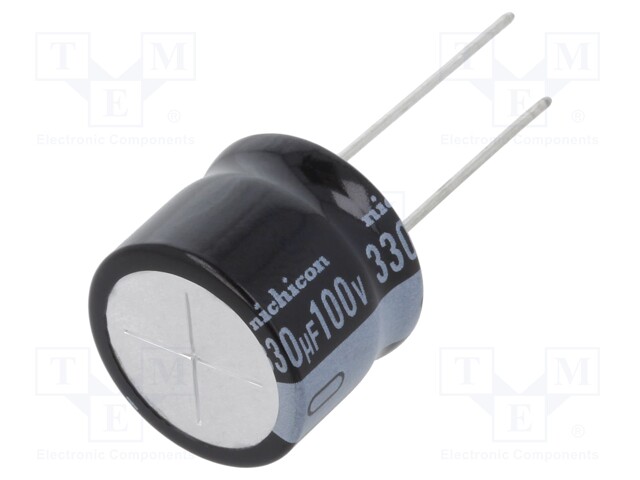 Capacitor: electrolytic; THT; 330uF; 100VDC; Ø18x15mm; Pitch: 7.5mm