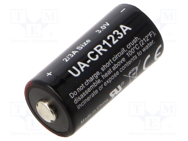 Battery: lithium; CR123A,CR17345; 3V; 1600mAh; non-rechargeable