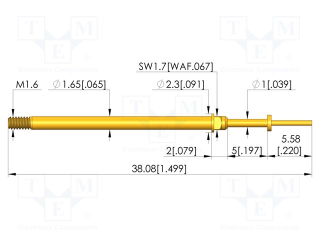 Test needle; Spring compression: 4mm; 5mm; 5A; CuBe; gold-plated