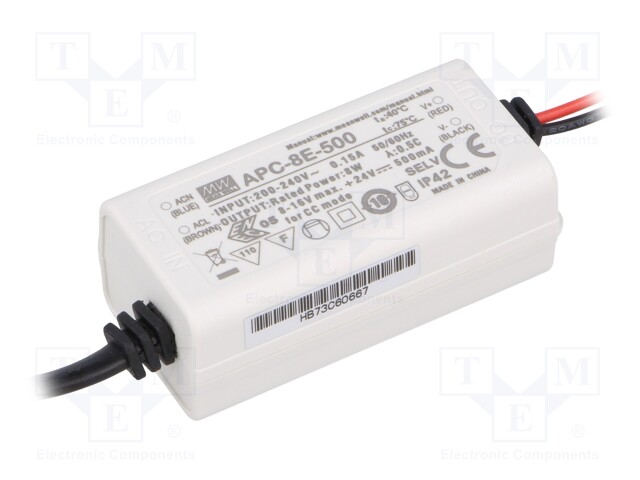 Power supply: switched-mode; LED; 8W; 8÷16VDC; 500mA; 180÷264VAC