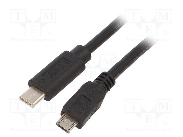 Cable; USB 2.0; USB B micro plug,USB C plug; gold-plated; 1.8m
