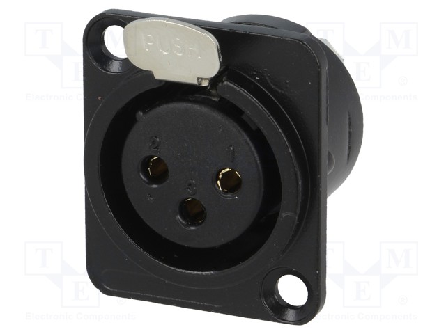 Socket; XLR; female; PIN: 3; soldering; gold-plated; black; metal