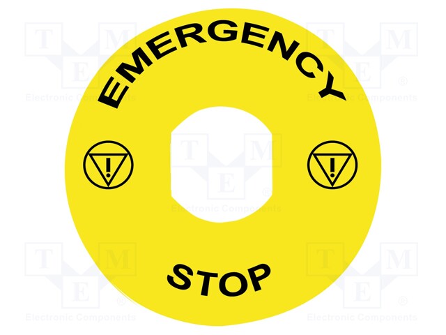 Legend Plate, Harmony Series Switches and Pilot Lights, EMERGENCY STOP, 90 mm Diameter