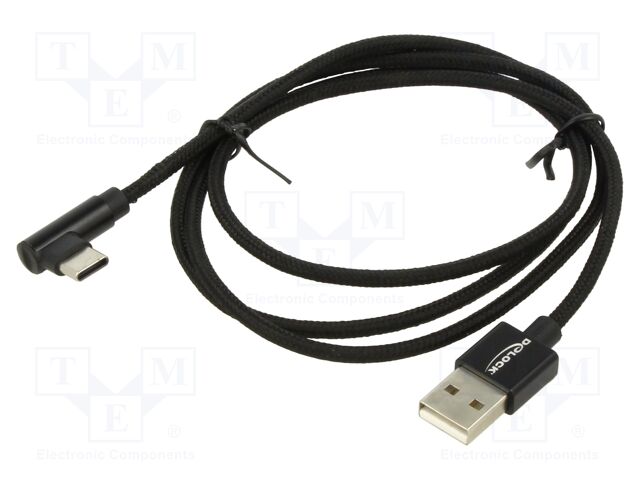 Cable; USB 2.0; USB A plug,USB C plug 90° left/right; 1m; black
