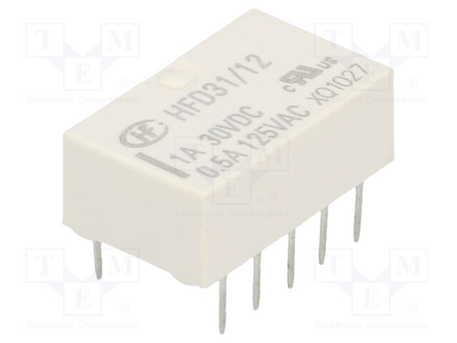 Relay: electromagnetic; DPDT; Ucoil: 12VDC; 0.5A/125VAC; 1A/30VDC