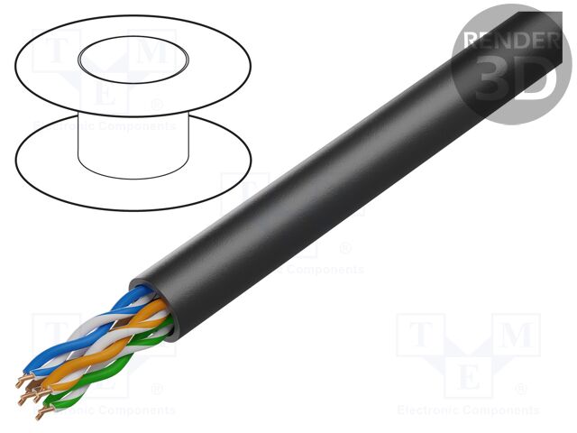 Wire; U/UTP; 4x2x24AWG; 5e; outdoor; wire; Cu; PE; black; 50m; CPR: Fca