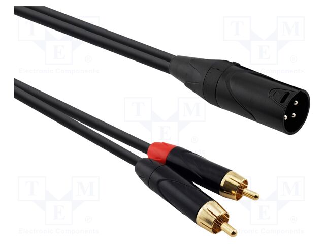 Cable; RCA plug x2,XLR male 3pin; 20m; black; PVC