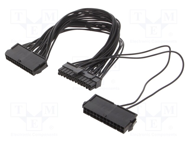 Cable: mains; ATX socket 24pin x2,ATX plug 24pin; 0.3m; black