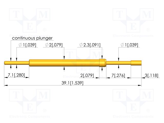 Test needle; Spring compression: 5.6mm; 7mm; 5A; CuBe; gold-plated