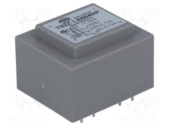 Transformer: encapsulated; 1.5VA; 230VAC; 6V; 6V; 0.1A; 0.1A; IP00