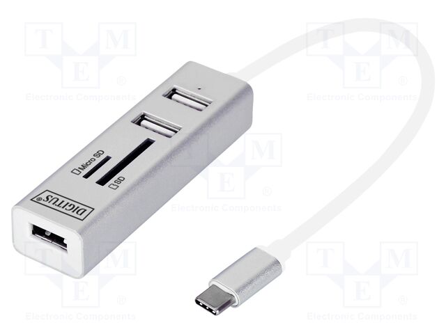Hub USB; memory card reader,USB A socket x3; USB 2.0; white