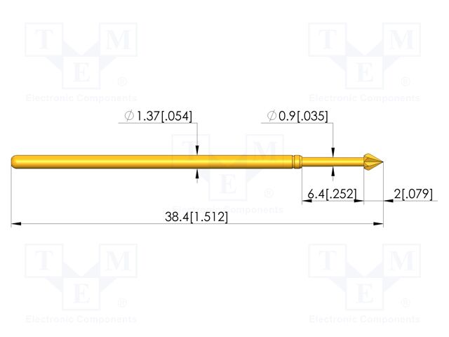 Test needle; Spring compression: 4.3mm; 6.35mm; 5A; steel; Ø: 1.7mm