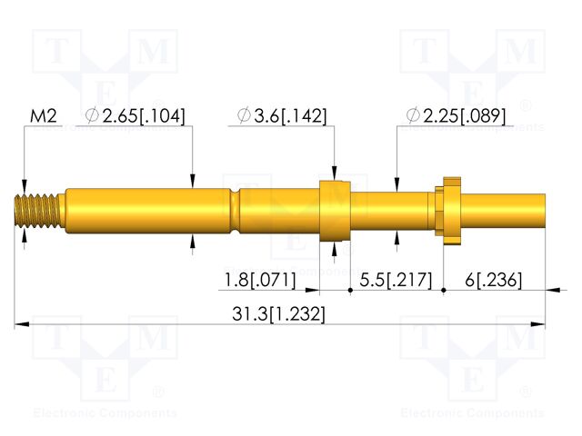 Test needle; Spring compression: 4mm; 5mm; 8A; CuBe; gold-plated