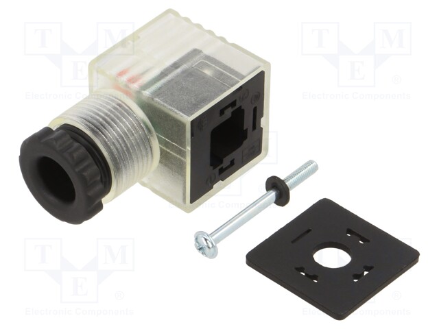 Plug for coil; PIN: 3; natural (transparent); 230V; A: 27mm; B: 28mm