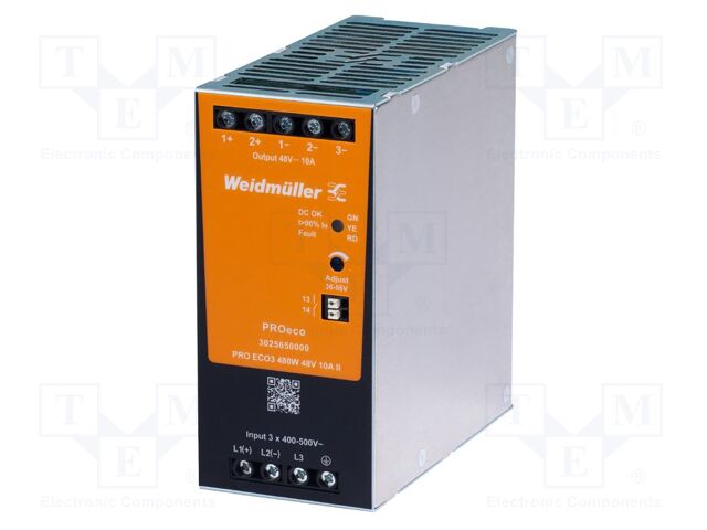 Power supply: switching; for DIN rail; 480W; 48VDC; OUT: 1
