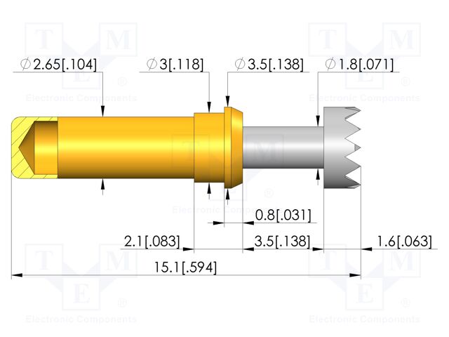 Test needle; Spring compression: 2.8mm; 3.5mm; 8A; CuBe; Ø: 3.5mm