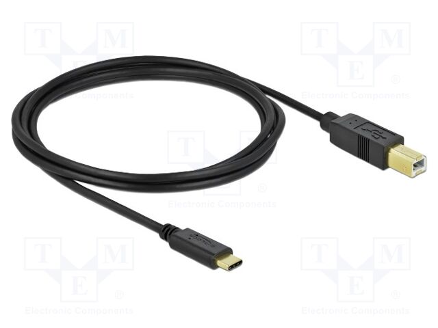 Cable; USB 2.0; USB B plug,USB C plug; 2m; black; 24AWG,30AWG