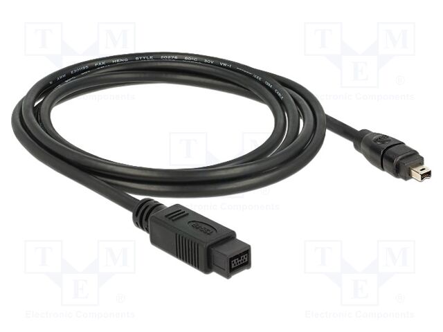 Cable; FireWire 4pin plug,FireWire 9pin plug; 2m; black; 28AWG