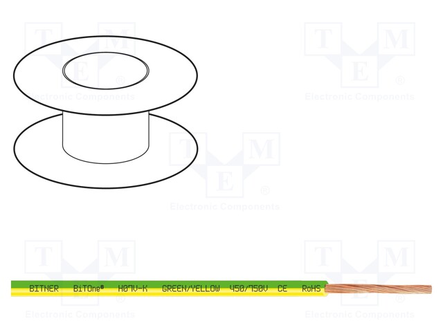 Wire; BiTOne; stranded; Cu; 16mm2; yellow-green; PVC; 450/750V; 100m