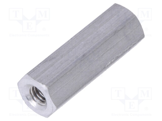 Screwed spacer sleeve; Int.thread: M3; 18mm; hexagonal; aluminium