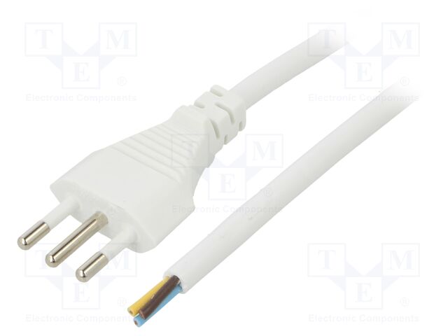 Cable; CEI 23-50 (L) plug,wires; PVC; 1.8m; white; 3G1mm2; 10A