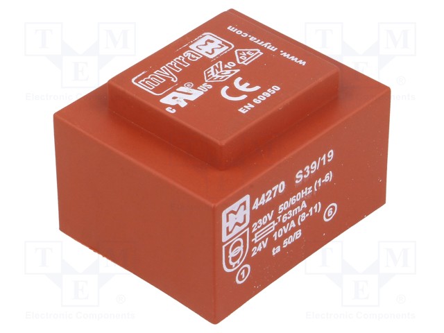 Transformer: encapsulated; 10VA; 230VAC; 24V; 417mA; Mounting: PCB