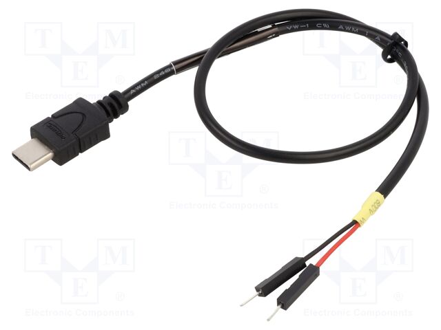 Cable; USB C plug,1pin pin header x2; 0.3m; black; 22AWG