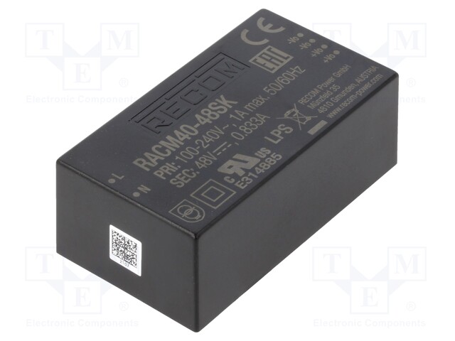 Power supply: switched-mode; open; 40W; 120÷370VDC; 80÷264VAC