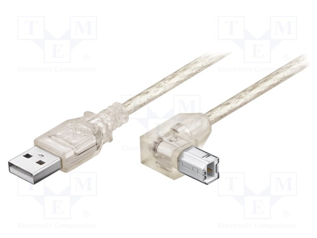Cable; USB 2.0; USB A plug,USB B angled plug; 1m; transparent