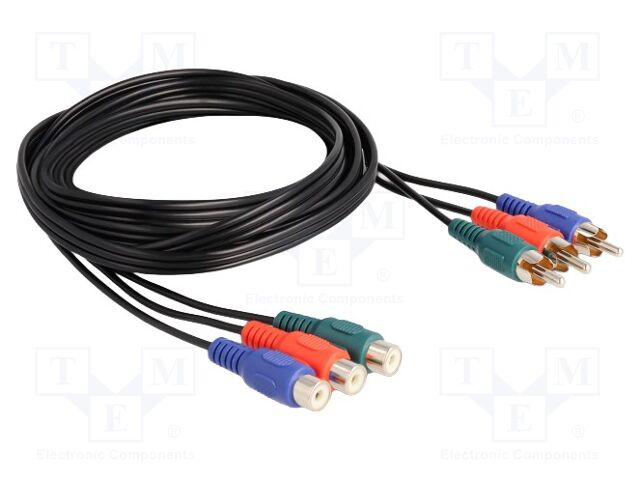 Cable; RCA socket x3,RCA plug x3; 1m; black; 28AWG