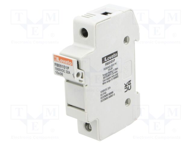 Fuse base; 10x38mm; for DIN rail mounting; 32A; Poles: 1; 1kVDC