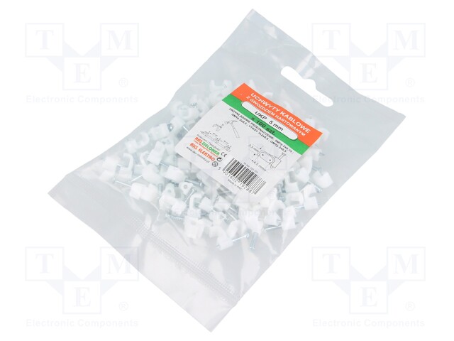 Holder; white; Application: for flat cable; 100pcs; with a nail