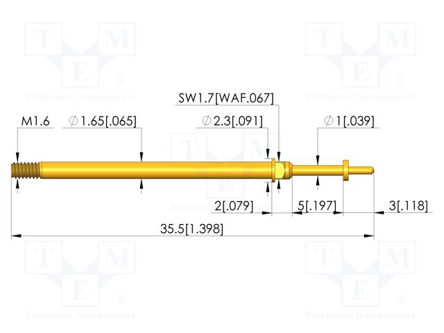 Test needle; Spring compression: 4mm; 5mm; 8A; CuBe; gold-plated