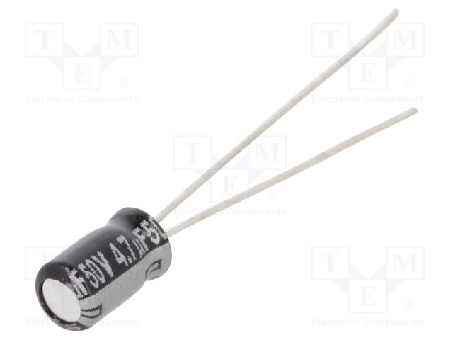 Capacitor: electrolytic; THT; 4.7uF; 50VDC; Ø4x7mm; Pitch: 1.5mm