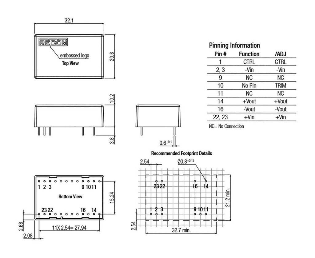 Converter: DC/DC; 5W; Uin: 9÷36V; Uout: 3.3÷15VDC; Iout: 1212mA; THT