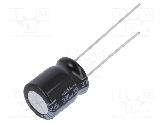 Capacitor: electrolytic; THT; 330uF; 35VDC; Ø10x12.5mm; Pitch: 5mm