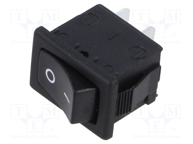 ROCKER; SPST; Pos: 2; OFF-ON; 6A/250VAC; black; none; 20mΩ; UL94V-2