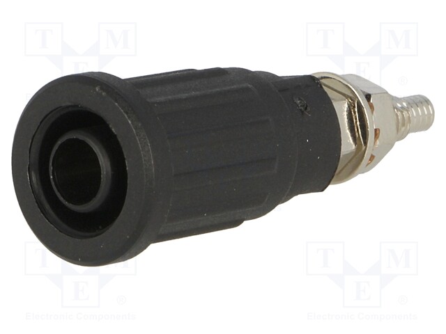 Socket; 4mm banana; 32A; 1kVDC; black; nickel plated; on panel