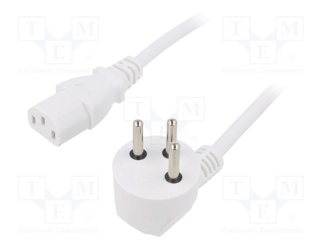 Cable; 3x1mm2; IEC C13 female,IS1-16P (H) plug angled; PVC; 5m