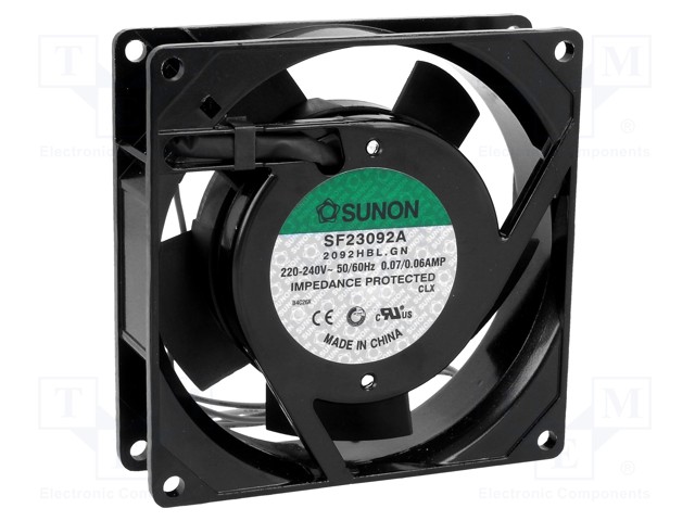 Fan: AC; axial; 230VAC; 92x92x25mm; 51(±7%)m3/h; 37dBA; 2350rpm