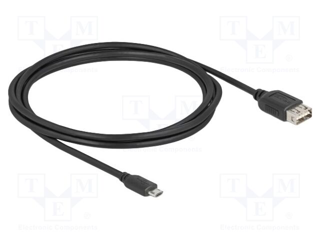 Cable; USB 2.0; gold-plated; 2m; black; 24AWG,28AWG; 480Mbps