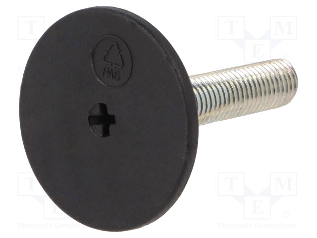 Foot of pin; rigid,with screwdriver slot; Base dia: 50mm; M12