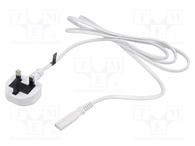 Cable; 2x0.75mm2; BS 1363 (G) plug,IEC C7 female; PVC; 3m; white