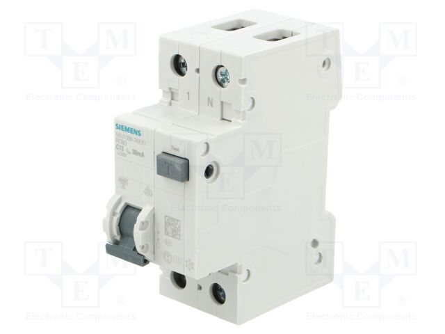 RCBO breaker; Inom: 13A; Ires: 30mA; Poles: 1+N; 230/400VAC; DIN